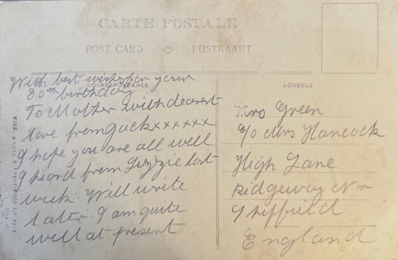 To Mrs. Green From Son Jack Back image